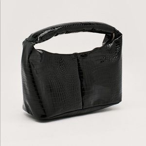 Nasty Gal Black Croc Embossed Shoulder Bag
